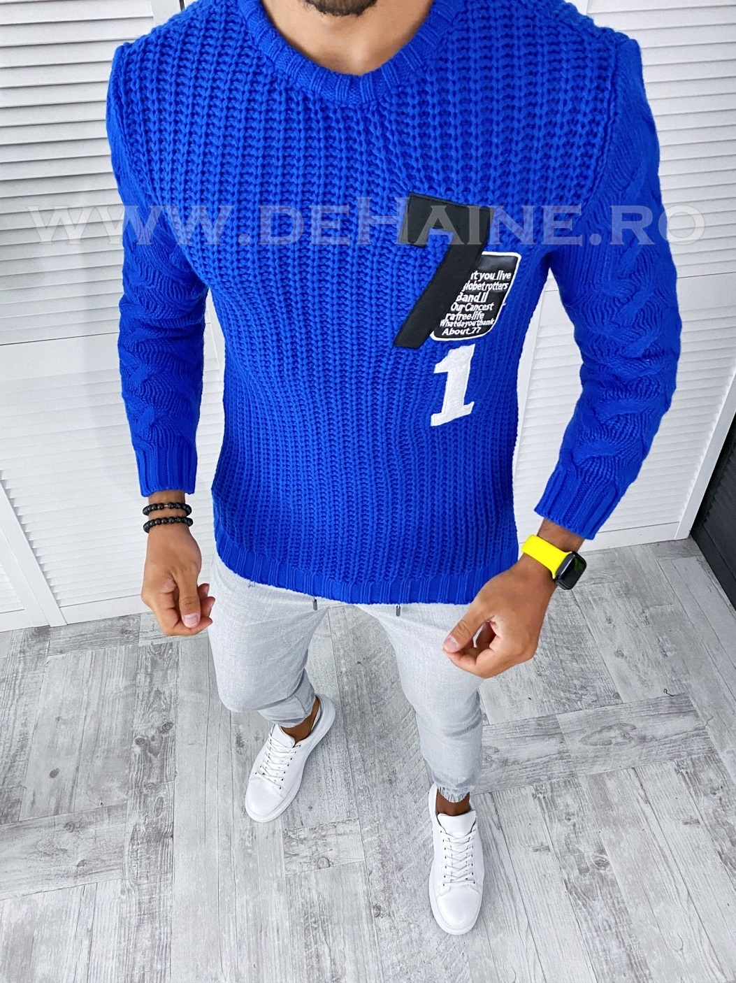 Pulover barbati gros slim fit albastru t3584 2-2